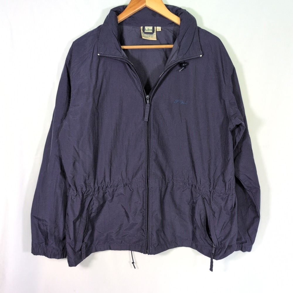 Vintage L.L. Bean L644 Women's Blue Full Zip Windbreaker Shell Jacket Size Large